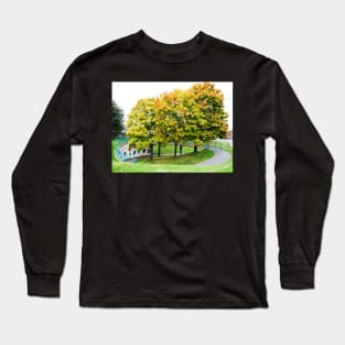 Autumn trees leaves over underpass painting Long Sleeve T-Shirt